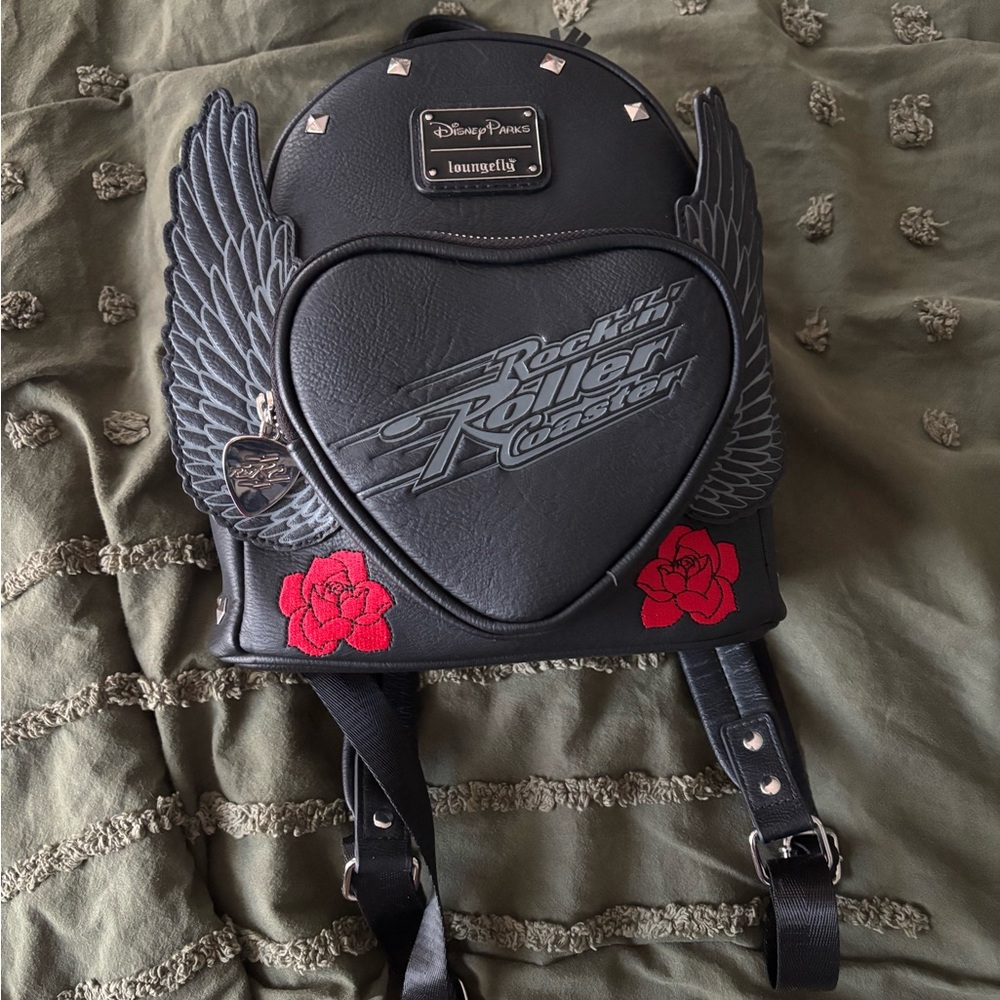 Loungefly Black Backpack with Wings and Red Roses